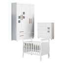 Ver imagem 1 de Quarto de Bebê Berço Mini Cama, Cômoda 1 Porta 4 Gavetas e Roupeiro 4 Portas 2 Gavetas Fly Branco