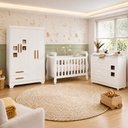 Ver imagem 1 de Quarto de Bebê Berço Mini Cama, Cômoda 1 Porta 4 Gavetas e Roupeiro 4 Portas 2 Gavetas Fly Branco