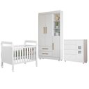 Ver imagem 1 de Quarto de Bebê Berço Mini Cama, Cômoda 1 Porta 4 Gavetas e Roupeiro Flocos 3 Portas 2 Gavetas Branco