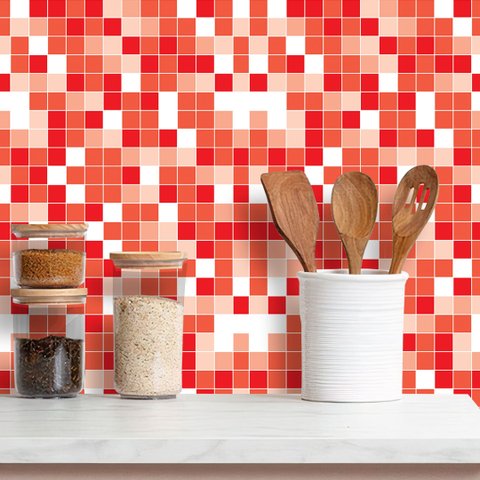 Papel de Parede Adesivo Pastilha Tons Vermelho e Laranja 15m
