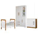 Ver imagem 1 de Quarto de Bebê Berço Mini Cama, Cômoda Porta 4 Gavetas Life e Roupeiro Flocos 3 Portas 2 Gavetas Branco/Madeirado Ypê