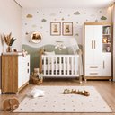 Ver imagem 1 de Quarto de Bebê Berço Mini Cama, Cômoda Porta 4 Gavetas Life e Roupeiro Flocos 3 Portas 2 Gavetas Bra