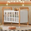 Ver imagem 2 de Quarto de Bebê Berço Mini Cama, Cômoda Porta 4 Gavetas Life e Roupeiro Flocos 3 Portas 2 Gavetas Branco/Madeirado Ypê