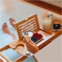 Ver imagem 6 de Bandeja de Banheira Bambu Expansível 75-109cm Porta Taça Tablet