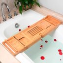 Ver imagem 5 de Bandeja de Banheira Bambu Expansível 75-109cm Porta Taça Tablet