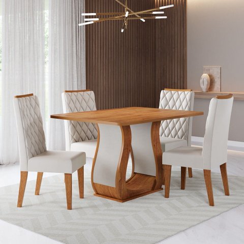 Conjunto Sala de Jantar Serenata Mesa 120x80cm e 4 Cadeiras Iza Mel/bege - Casa Giulia