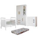 Ver imagem 1 de Quarto de Bebê com Berço Mini Cama, Cômoda 1 Porta 4 Gavetas e Roupeiro Flocos 3 Portas 2 Gavetas Branco