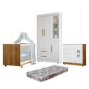 Ver imagem 1 de Quarto de Bebê Berço Mini Cama, Cômoda 1 Porta 4 Gavetas e Roupeiro Flocos 3 Portas 2 Gavetas Branco/Madeirado Ypê