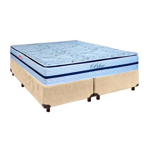 Conjunto Cama Box Blindado Casal + Colchão Molas Ensacadas Blue Paropas