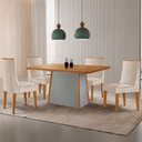 Ver imagem 1 de Mesa de Jantar Diane 120cm Tampo MDF Lam 4 Cadeiras Lisboa Moderna Veludo Creme Naturale Off White