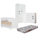 Ver imagem 1 de Quarto de Bebe com Berço Mini Cama 100% MDF com Colchão Life Cômoda Life Guarda-Roupa Life Branco