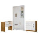 Ver imagem 1 de Quarto de Bebê Mini Berço, Cômoda 1 Porta 4 Gavetas e Roupeiro Flocos 3 Portas 2 Gavetas Branco/Madeirado Ypê