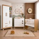 Ver imagem 1 de Quarto de Bebê Mini Berço, Cômoda 1 Porta 4 Gavetas e Roupeiro Flocos 3 Portas 2 Gavetas Branco/Made
