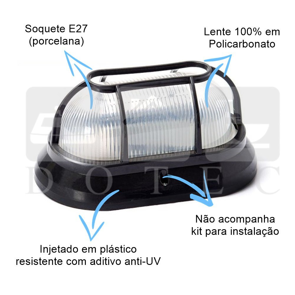 KIT 10 LUMINARIAS TARTARUGA ARANDELA PRETA EXTERNA COM GRADE - 3