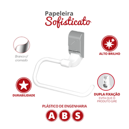 Papeleira Porta Papel Higiênico para Banheiro Linha Sofisticato Cor Branco e Cromado Durín - 2