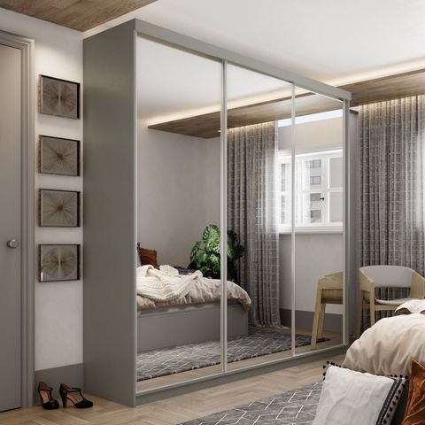 Guarda-Roupa Casal 100% MDF BP com 3 Portas de Espelho Geneve Cinza/Urbi