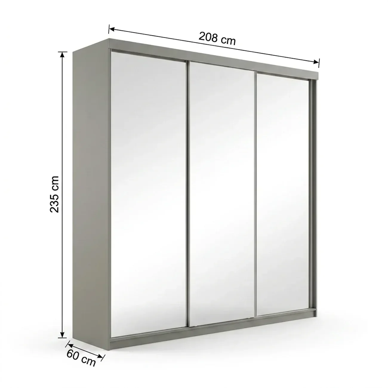 Ver imagem 3 de Guarda-Roupa Casal 3 Portas com Espelho 100% MDF Geneve Cinza/Urbi