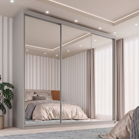 Guarda-Roupa Casal 3 Portas com Espelho 100% MDF Geneve Cinza/Urbi