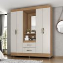 Ver imagem 1 de Roupeiro Capelinha 4 Portas 2 Gavetas Lite Nature Off White Espelho 150cm Mdp