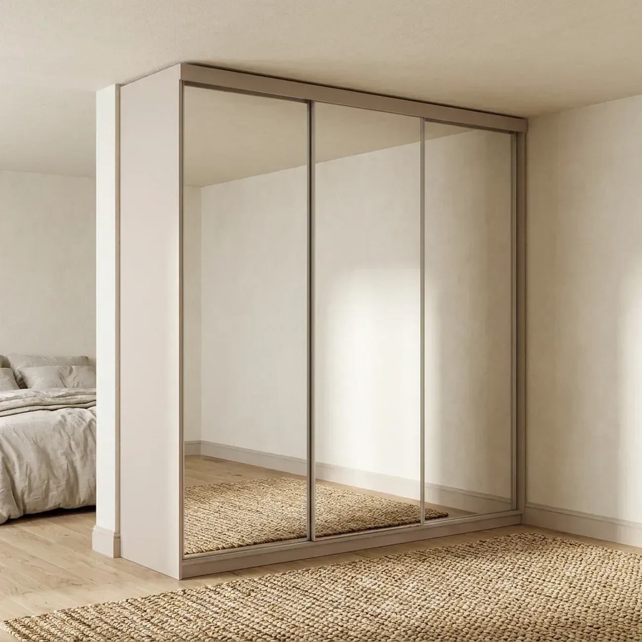 Guarda-Roupa Casal 3 Portas com Espelho 100% MDF Geneve Bege/Panna