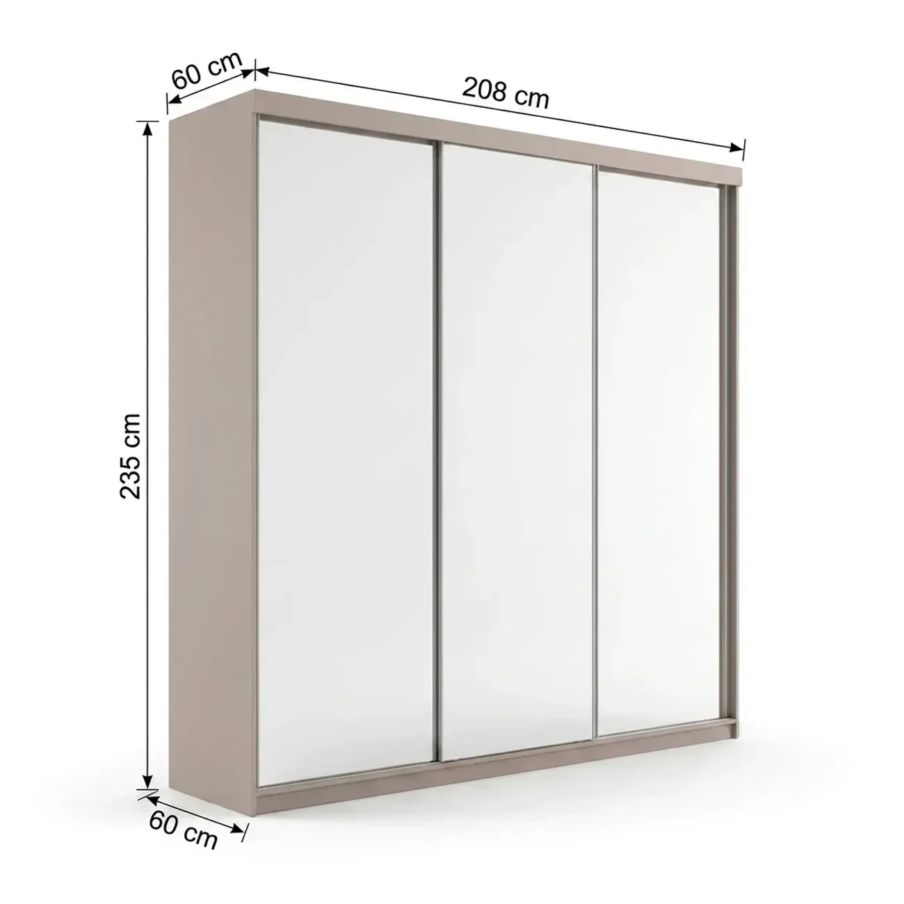 Ver imagem 3 de Guarda-Roupa Casal 3 Portas com Espelho 100% MDF Geneve Bege/Panna