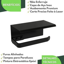 Porta Papel Higiênico Inox De Parede Banheiro Preto MAX - 4