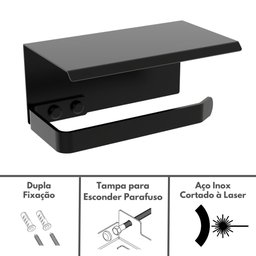 Porta Papel Higiênico Inox De Parede Banheiro Preto MAX - 3