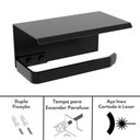 Ver imagem 3 de Porta Papel Higiênico Inox De Parede Banheiro Preto MAX