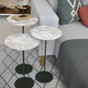 Ver imagem 5 de Kit 3 Mesas Laterais Norina - Baixa / Média / Alta, Tampo Redondo Imerso e Base Verde Oliva. Cinza 100% MDF