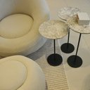 Ver imagem 7 de Kit 3 Mesas Laterais Norina - Baixa / Média / Alta, Tampo Redondo Imerso e Base Verde Oliva. Cinza 100% MDF