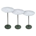 Ver imagem 3 de Kit 3 Mesas Laterais Norina - Baixa / Média / Alta, Tampo Redondo Imerso e Base Verde Oliva. Cinza 100% MDF