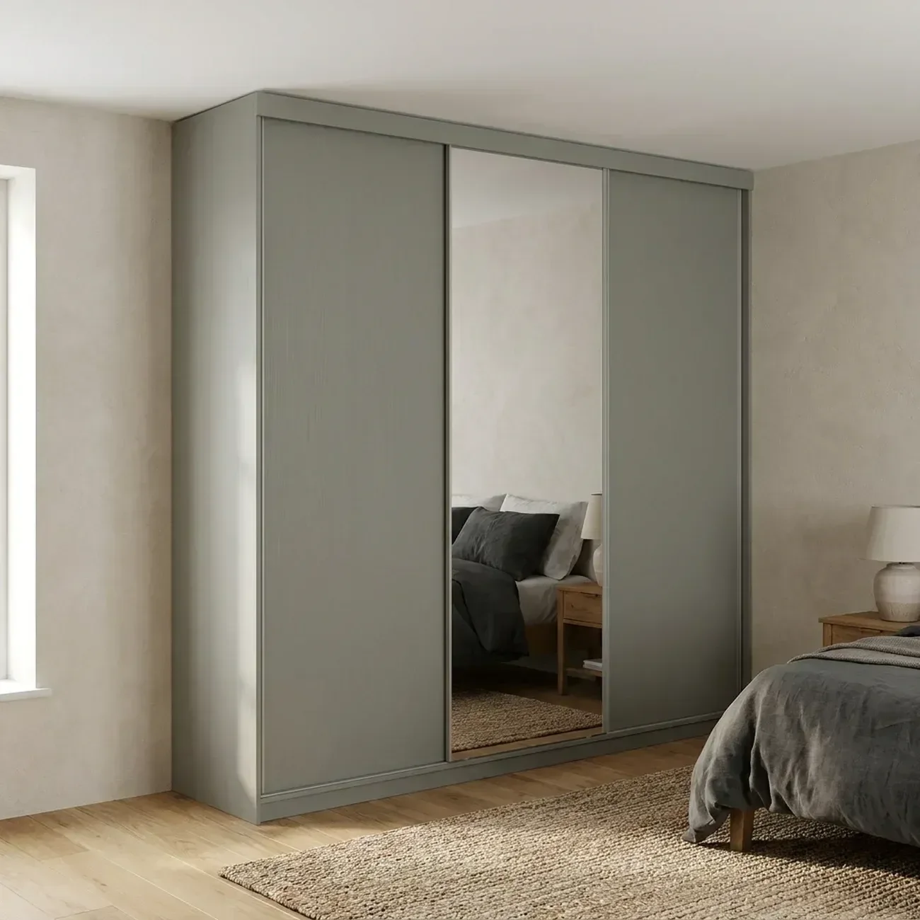Guarda-Roupa Casal 3 Portas e 1 Espelho 100% MDF Geneve Cinza/Urbi
