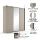 Ver imagem 6 de Guarda-Roupa Casal 3 Portas e 1 Espelho 100% MDF Geneve Bege/Panna