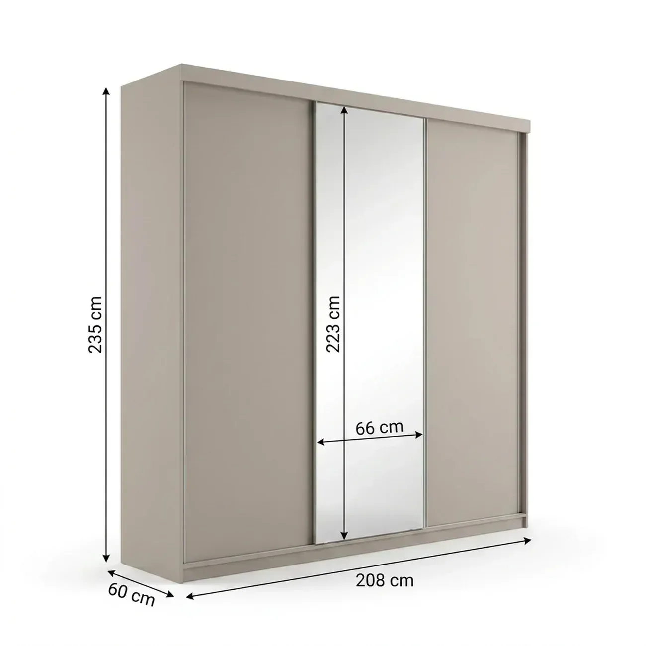 Ver imagem 3 de Guarda-Roupa Casal 3 Portas e 1 Espelho 100% MDF Geneve Bege/Panna