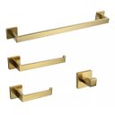 Ver imagem 1 de Kit Acessórios para Banheiro Aço Inox Acabamento Quadrado Dourado Escovado 4 Peças