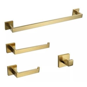 Kit Acessórios para Banheiro Aço Inox Acabamento Quadrado Dourado Escovado 4 Peças