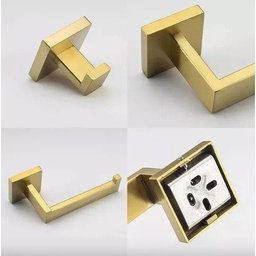 Kit Acessórios para Banheiro Aço Inox Acabamento Quadrado Dourado Escovado 4 Peças - 4