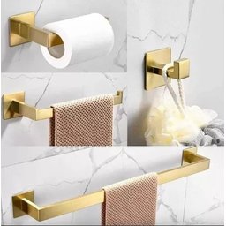 Kit Acessórios para Banheiro Aço Inox Acabamento Quadrado Dourado Escovado 4 Peças - 2