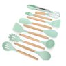 Kit 12 Utensílios de Cozinha Peças de Silicone e Cabo de Madeira Madeira Resistentes - Verde - 4