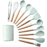 Kit 12 Utensílios de Cozinha Peças de Silicone e Cabo de Madeira Madeira Resistentes - Verde - 1