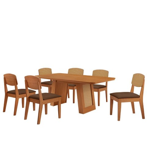 Mesa Carolina 180 Tampo Mdf Canto Copo 6 Cadeiras Copper Premium Moderna Mobilia