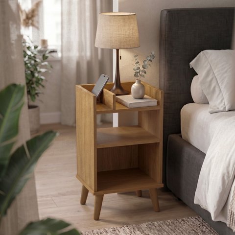 Mesa de Cabeceira Lateral Canto de Cama Multiuso Nature