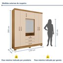 Ver imagem 3 de Guarda-Roupa Capelinha 6 Portas com Espelho e 3 Gavetas com Chave Gales Off White/Carvalho Americano