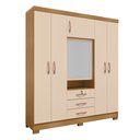 Ver imagem 2 de Guarda-Roupa Capelinha 6 Portas com Espelho e 3 Gavetas com Chave Gales Off White/Carvalho Americano
