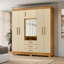 Ver imagem 1 de Guarda-Roupa Capelinha 6 Portas com Espelho e 3 Gavetas com Chave Gales Off White/Carvalho Americano