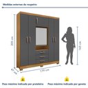 Ver imagem 3 de Guarda-Roupa Capelinha 6 Portas com Espelho e 3 Gavetas com Chave Gales Cinza/Carvalho Americano/Grafite