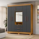 Ver imagem 1 de Guarda-Roupa Capelinha 6 Portas com Espelho e 3 Gavetas com Chave Gales Cinza/Carvalho Americano/Grafite
