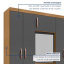 Ver imagem 5 de Guarda-Roupa Capelinha 6 Portas com Espelho e 3 Gavetas com Chave Gales Cinza/Carvalho Americano/Grafite