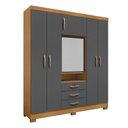 Ver imagem 2 de Guarda-Roupa Capelinha 6 Portas com Espelho e 3 Gavetas com Chave Gales Cinza/Carvalho Americano/Grafite