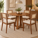 Ver imagem 1 de Conjunto Mesa de Jantar Redonda 4 Cadeiras Estofadas Encosto Tela 100% MDF Pinhão/Cesare Claro - Dal
